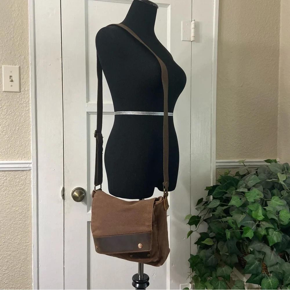 Augur Unisex Canvas & Leather Vintage Army Style Messenger Crossbody Bag